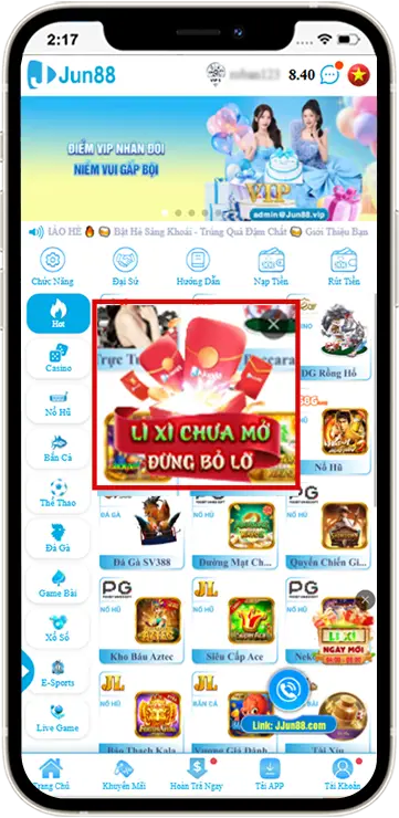 BƯỚC 1: BẤM VÀO LÌ XÌ CHƯA MỞ TẠI TRANG CHỦ NHẬN NGAY QUÀ TẶNG